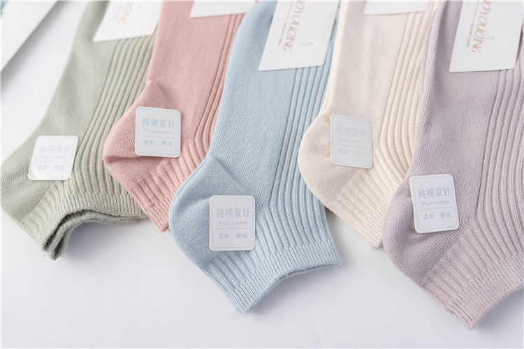 双针女士船袜 纯色日韩系学院风浅口女袜子全棉纯色百搭低帮棉袜详情30