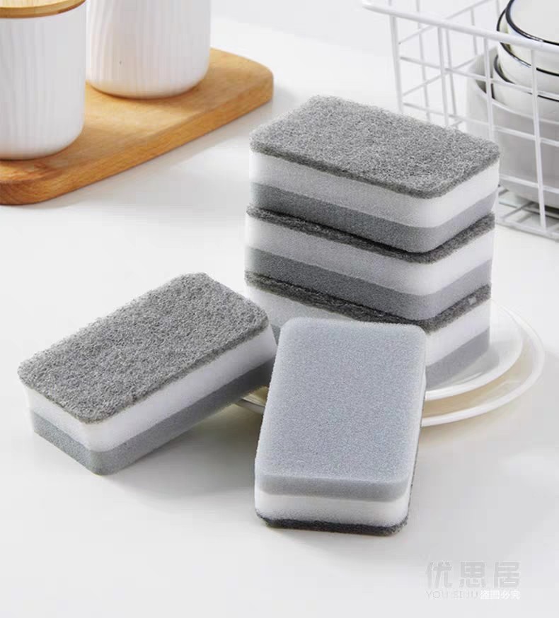 Three-layer sponge scouring pads for household cleaning, including double-sided sponge for scrubbing POTS, washing dishes, and cleaning the kitchen, are in stock from the manufacturer pic 28