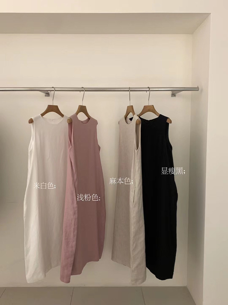 2024 Minimalist and elegant all-linen vest dress for women, summer sleeveless long dress for women pic 4