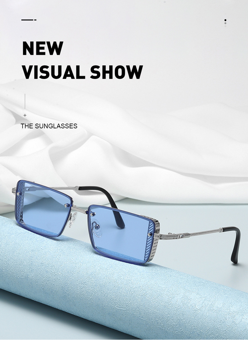 新款摩登太阳镜男女个性小方框跨境韩版海洋片眼镜街拍嘻哈墨镜详情1