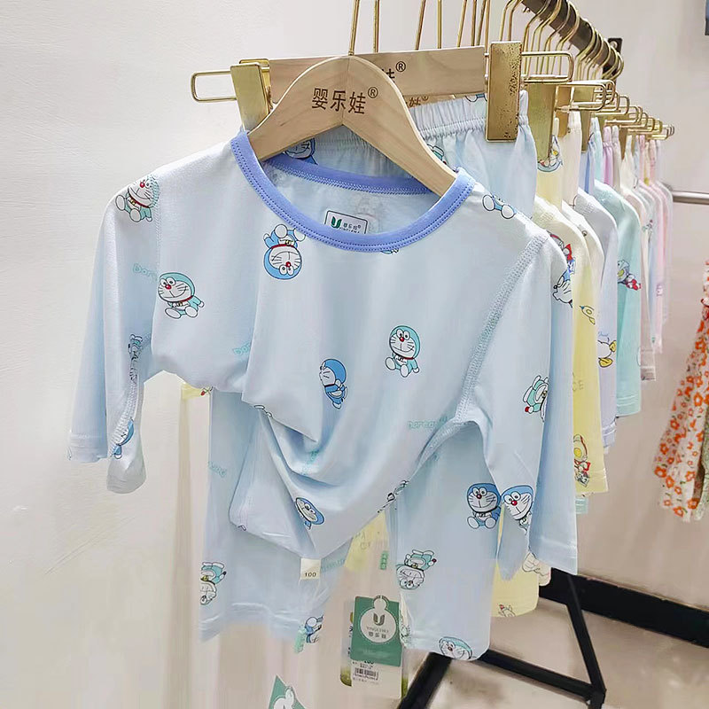 夏季新品小童中童天丝莫代尔空调服儿童七分袖冰爽家居服套装薄款详情12