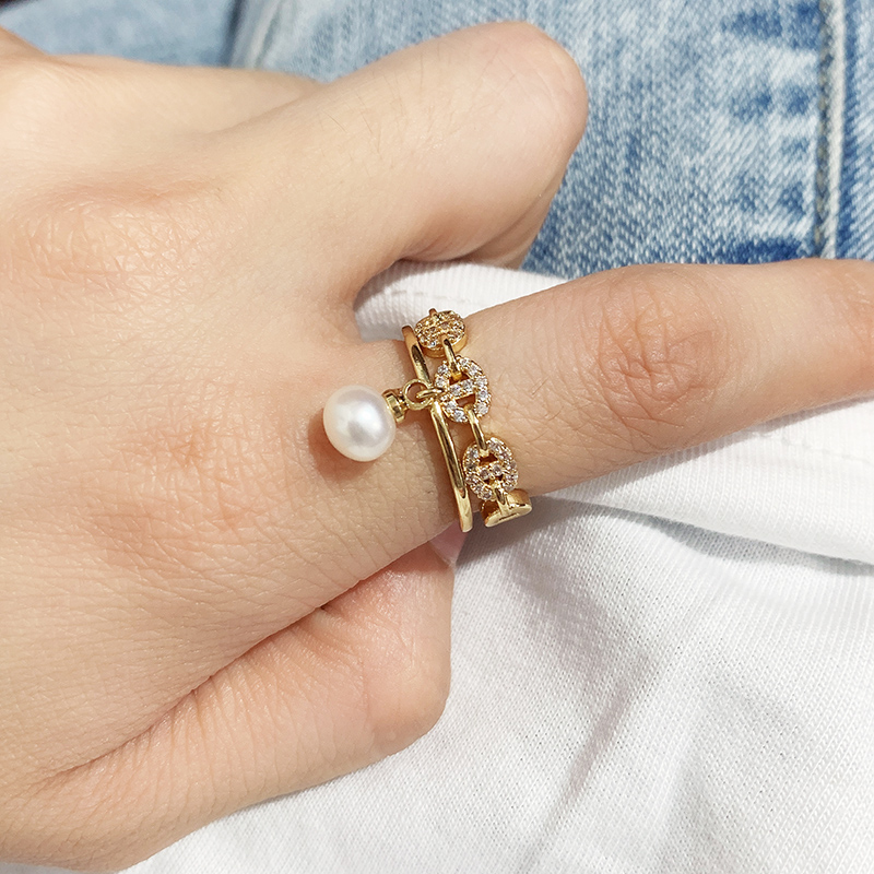 14k包金铜镀真金淡水珍珠空托戒指多珠平衡木开口戒指托新款保色详情5