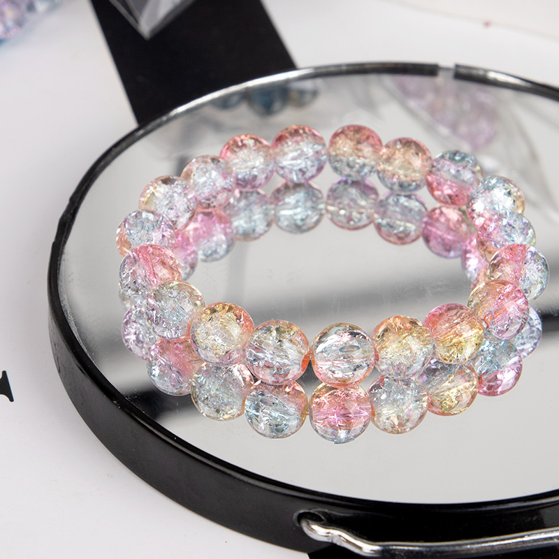 爆款玉碎爆花圆珠玻璃手链男女简约双色冰碎爆花闪透手串配饰批发详情23