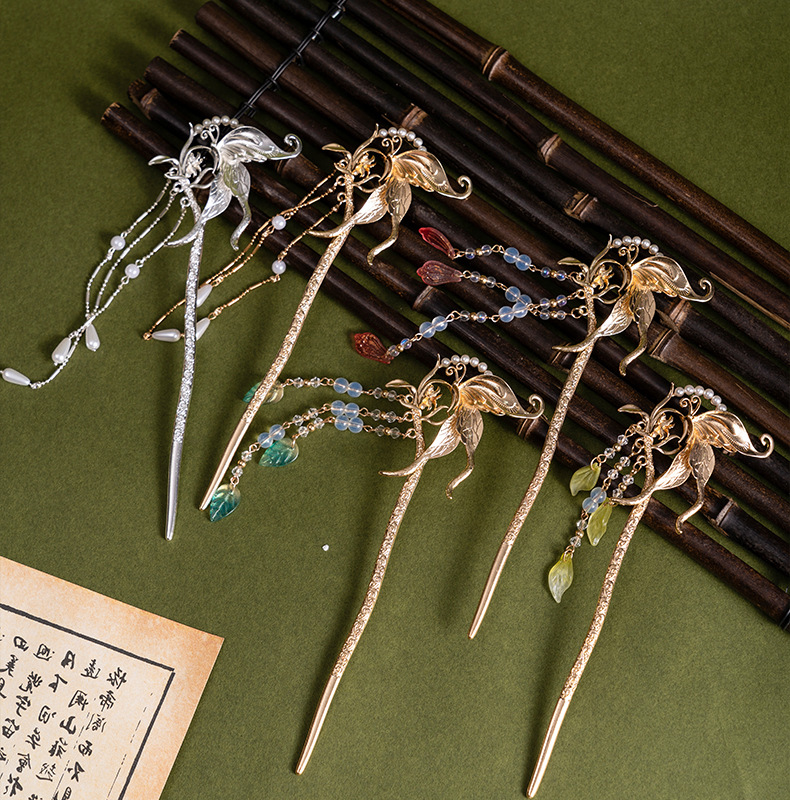 Ancient-style hairpins, butterfly and glass versatile hairpins, classical headwear, Hanfu hair accessories, court hairpins, ancient assembly accessories for women pic 7