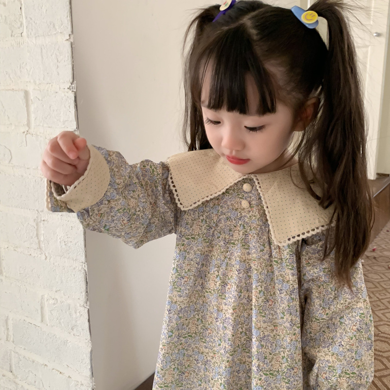韩国童装女童碎花连衣裙春装洋气儿童娃娃领气质宝宝甜美公主裙子详情14