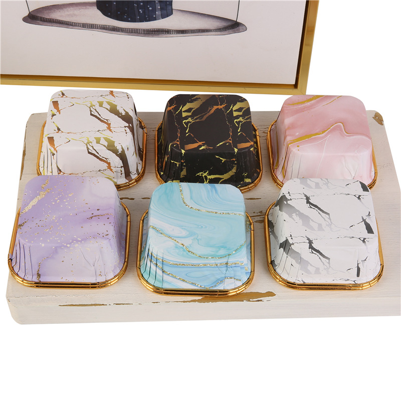 大理石系列正方形蛋糕杯蛋糕纸杯耐高温单面金6.5*6.5*3.5cm详情4