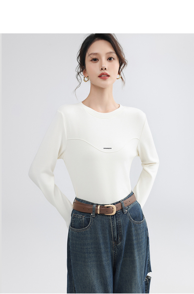 300克德绒加绒加厚圆领打底衫秋冬新款自发热时尚长袖t恤女上衣详情7