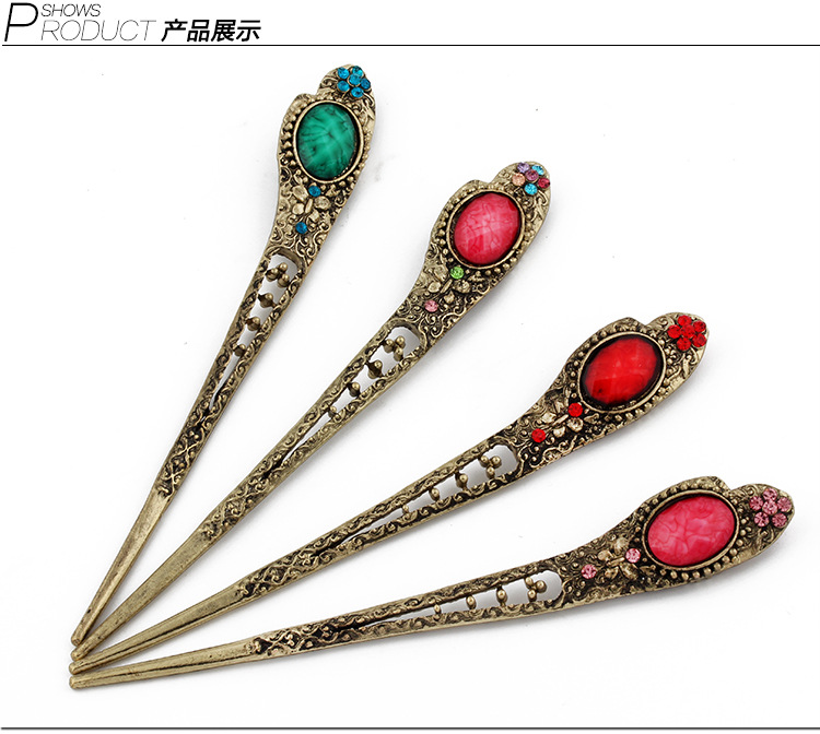 复古古典女式水钻发钗子发饰 简约盘发水滴发簪子头饰品 发簪黑檀木DIY发簪发钗发簪详情15