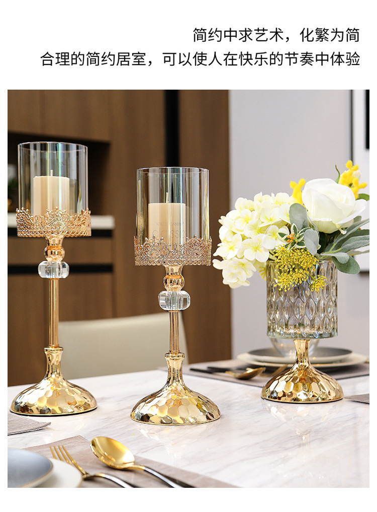 轻奢餐桌欧式美式金属烛台摆件婚庆浪漫烛光晚餐西餐厅水晶蜡烛台详情7