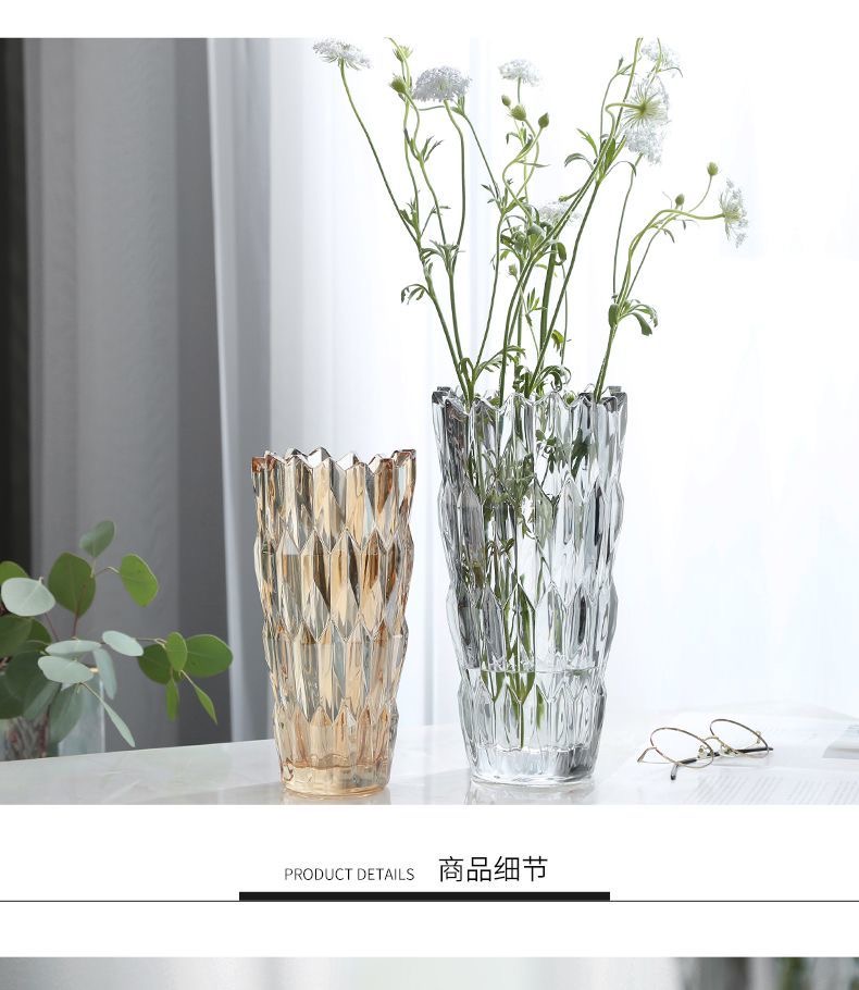Simple thickened crystal glass vase with serrated mouth, starry sky, water-grown lily, flower arrangement, crystal glass shared vase, living room dining table, home ins decoration pic 13