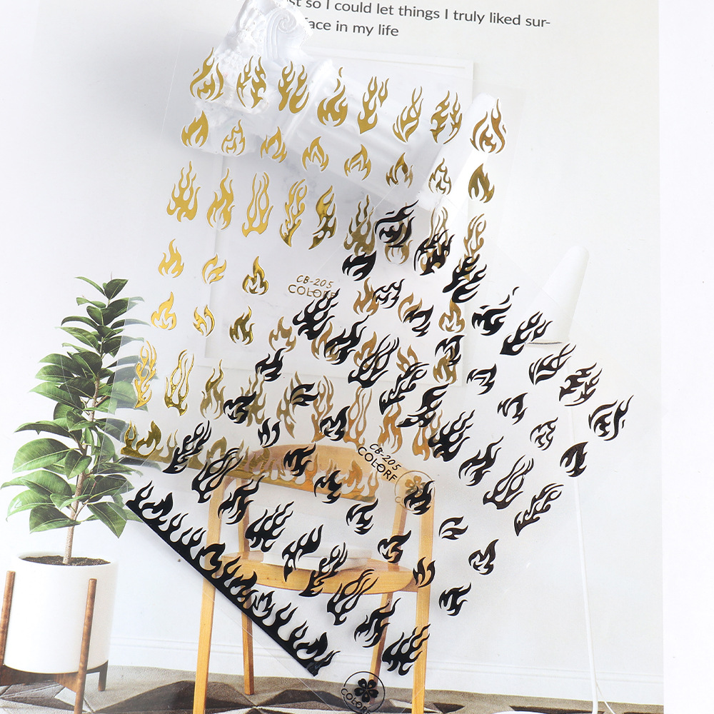 Cross-border new nail stickers, Instagram black, white, gold and silver flame self-adhesive stickers CB series nail stickers nail shanilak pic 1