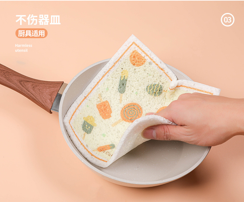 Cartoon wood pulp cotton cloth, kitchen absorbent, oil-proof and stain-removing scouring pad, tablecloth, compressed wood pulp sponge dishcloth pic 12