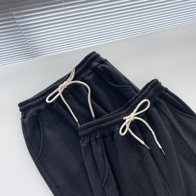 Black wide-leg pants for women in spring and autumn, high-waisted, sagging straight-leg casual pants for slimming, versatile, floor-length, fleece snowflake glutinous rice pants pic 5