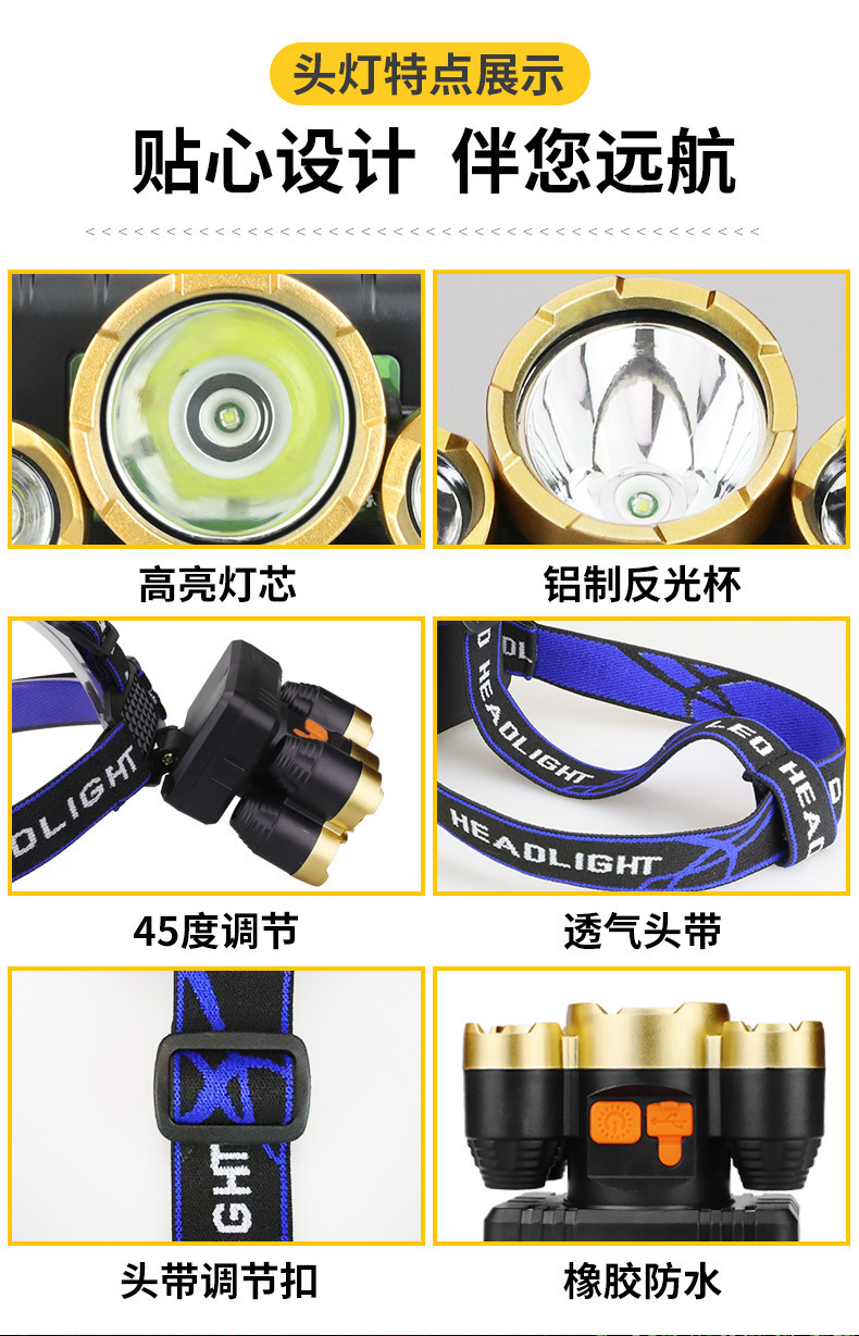 Rechargeable led night fishing, strong light head, long-range strong light LED long-range outdoor camping head-mounted flashlight pic 4