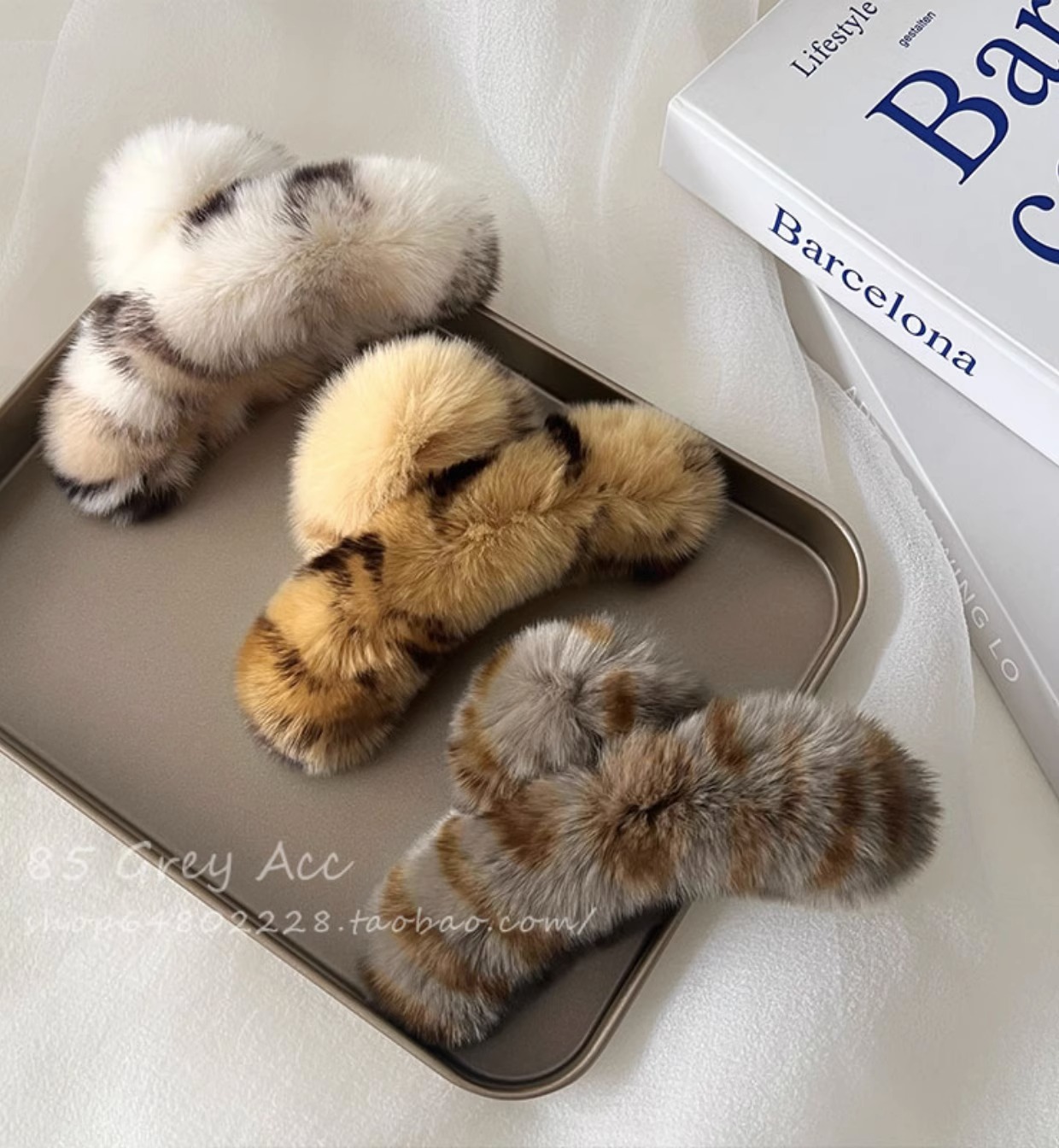 大号真獭兔毛高级感抓夹网红超大发夹可爱毛绒头饰发饰鲨鱼夹秋冬详情6