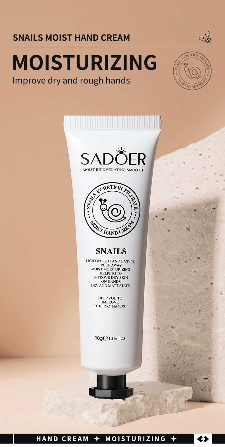 All-english milk hand cream SADOER, goat milk, snail horse oil, hydrating and moisturizing, cross-border export wholesale pic 5