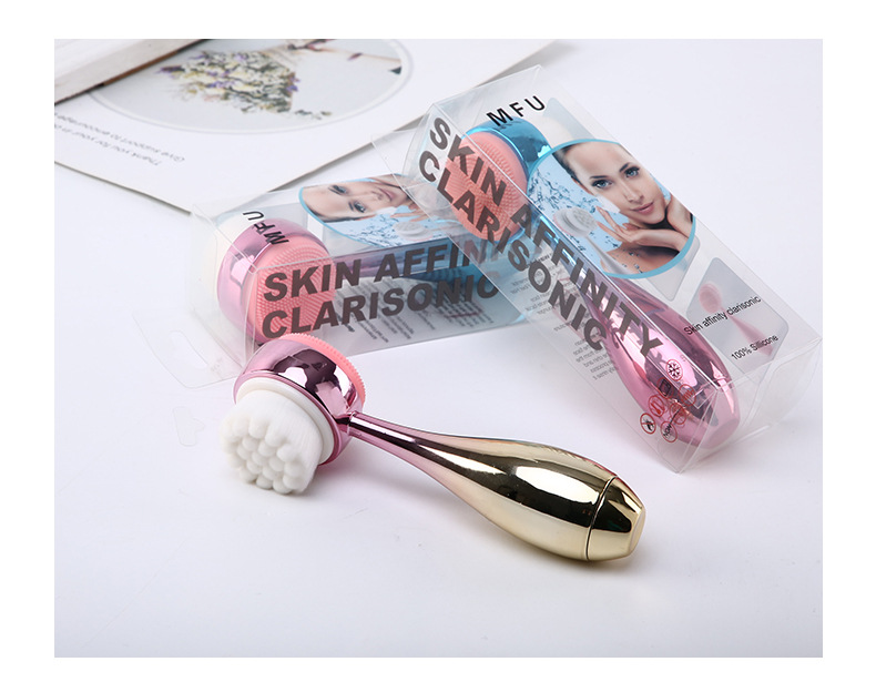 New bowling ball facial cleansing brush, electroplated facial cleansing brush, standing brush, manual double-sided silicone facial cleansing device for cleaning and blackhead removal, exclusively for export pic 5