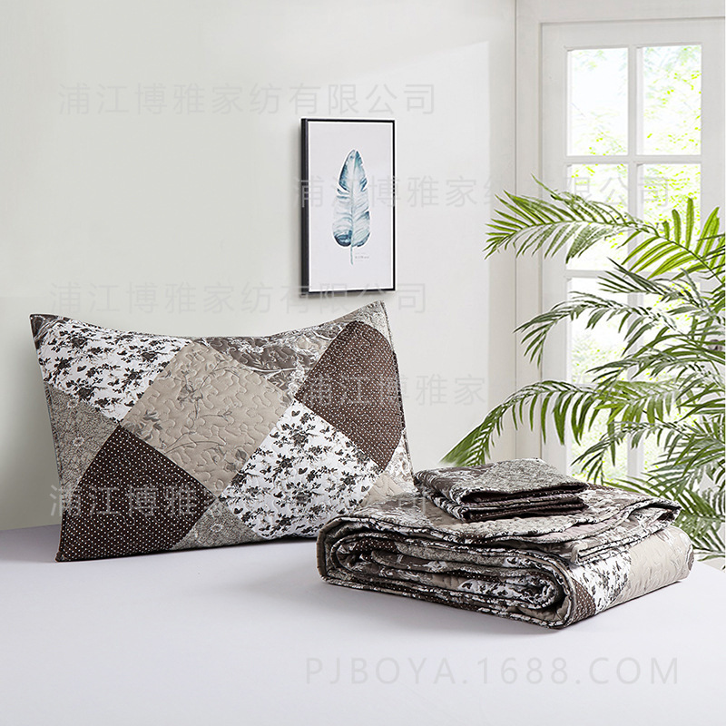Boya frosted three-piece set, light luxury long-staple cotton quilt cover, warm and skin-friendly sewing quilt, bedding, sewing bed cover pic 14