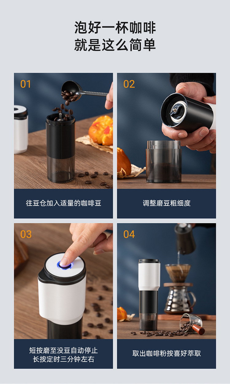 新品手摇咖啡机轻奢便携式研磨机可调节电动研磨器咖啡豆研磨跨境详情14