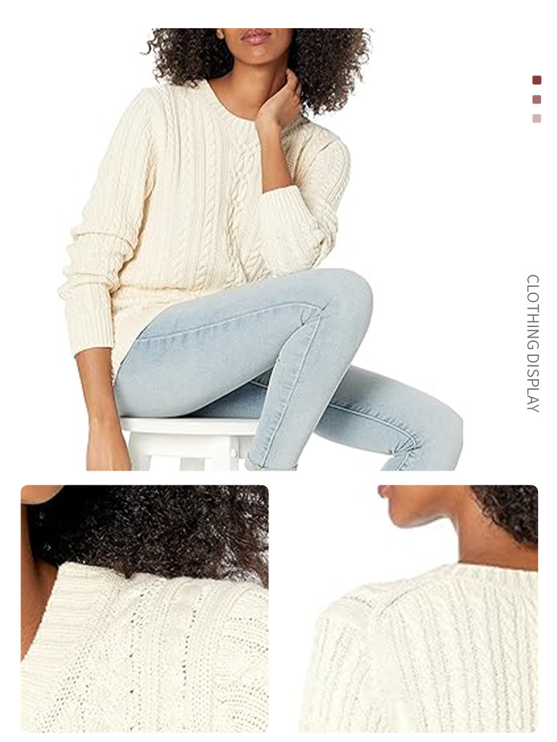 Vintage inglés trenzado floral mujer otoño invierno cuello redondo jersey de jersey holgado de algodón patrón pescador suéter versátil pic 3