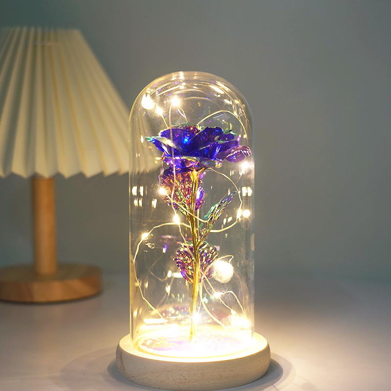 跨境爆品24k金箔玫瑰花玻璃罩LED灯情人节礼物积分换购节庆礼品详情6