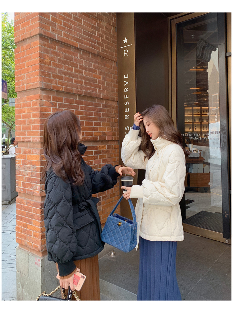 白色羽绒棉服女冬外套2022年新款轻薄收腰韩版欧货冬装短款面包服详情7