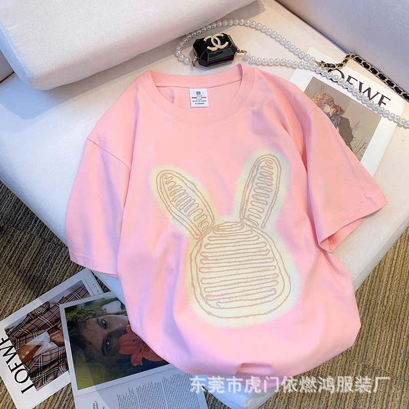 国潮短袖t恤女新款韩版宽松百搭半袖洋气上衣女士夏季短袖外贸货源详情7