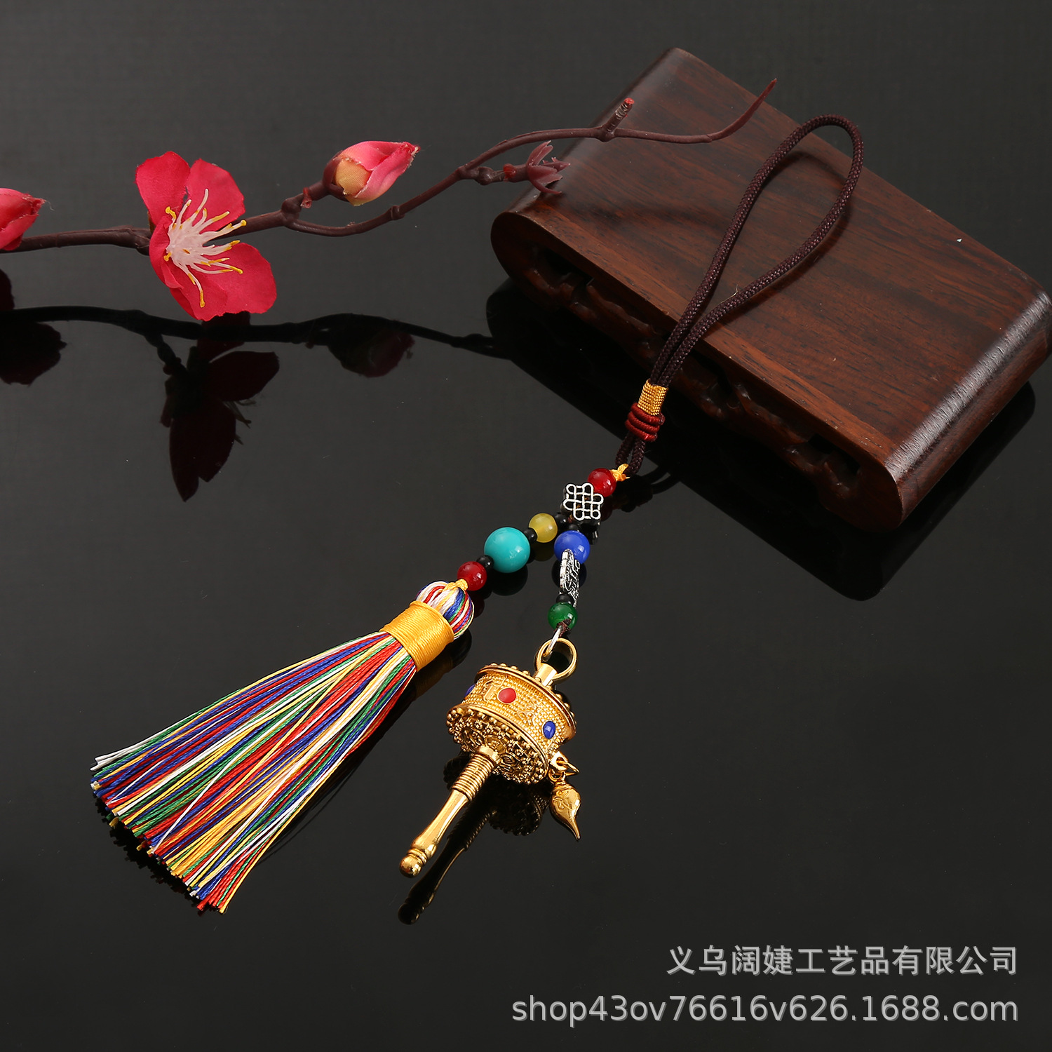 Creative hand-cranking prayer wheel color pendant package, six-character mantra, leng Yan mantra, five-color flowing mustache car pendant wholesale pic 6