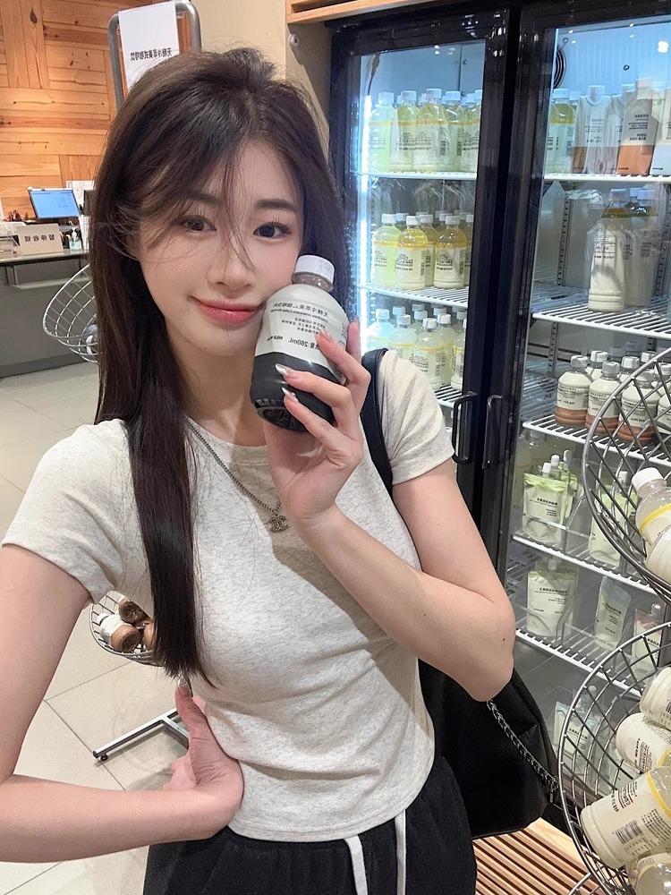 白色短袖打底衫内搭t恤女2024夏季新款显瘦修身辣妹短款正肩上衣详情16