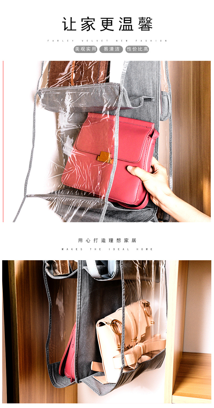 Double-sided six-layer bag, hanging bag, handbag, storage and organization bag, hanging multi-layer transparent dust-proof bag, available in multiple colors pic 2
