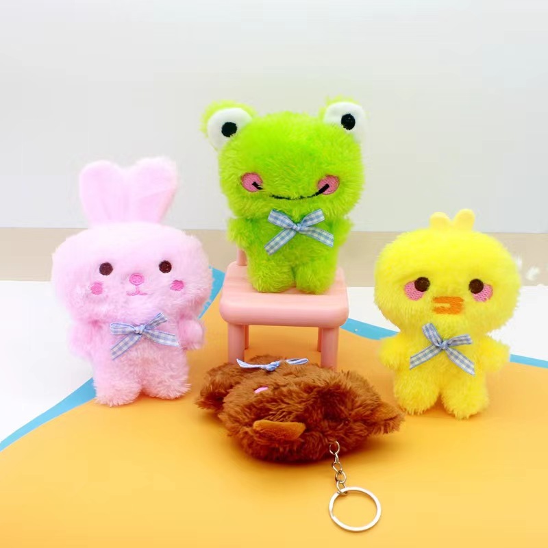 呆萌可爱卡通青蛙兔子小熊毛绒公仔钥匙圈女生包包挂件抓机娃娃详情1