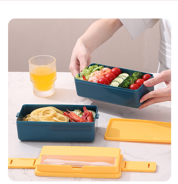 双层塑料饭盒上班族便当盒日式微波炉饭盒学生便携午餐盒分格饭盒详情18