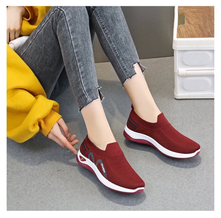 2023新款飞织一脚蹬袜子口休闲女鞋按摩底透气妈妈鞋健步运动鞋详情42