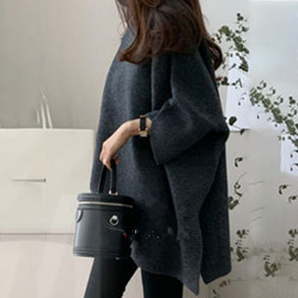 Mid-length cape sweater pullover for loose outerwear in autumn and winter, laid-back style knitted 蝙蝠衫 pic 9