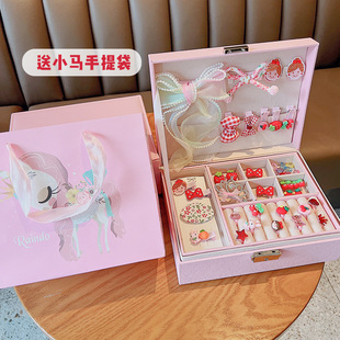 儿童发饰礼盒套装小皮筋皇冠头饰发夹小公主发绳女孩首饰品收纳盒详情2