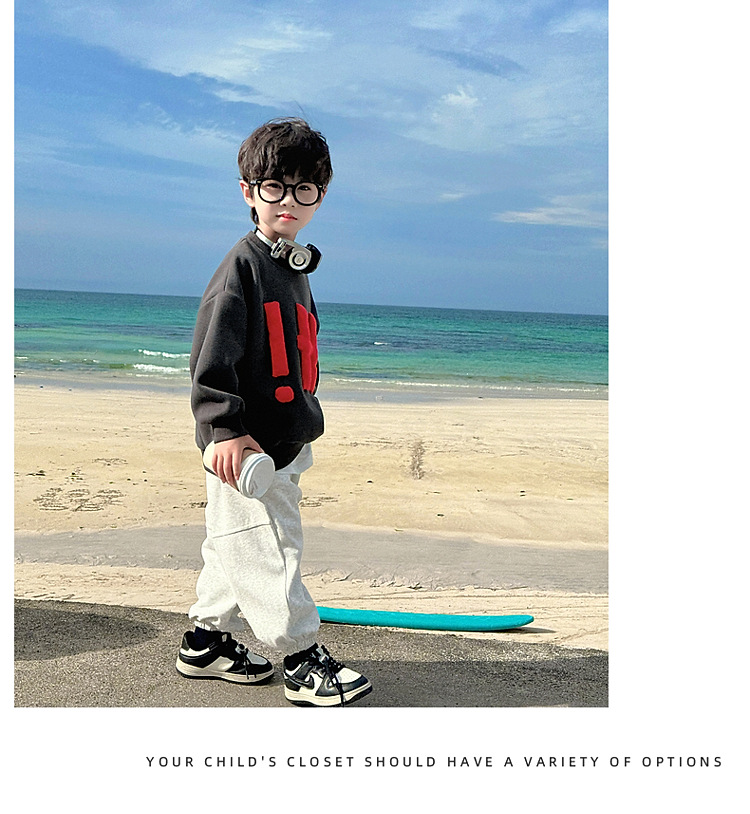 童话记忆2024秋季新款童装儿童韩版纯色卫衣贴布绣男童字母上衣潮详情17