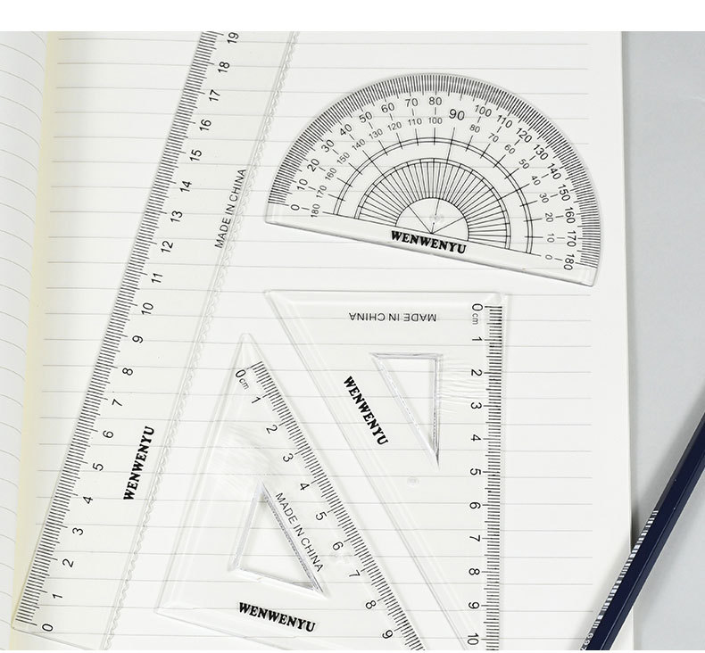 Simple ruler set for office and student stationery, exam drawing, art design, universal transparent ruler four-piece set pic 10