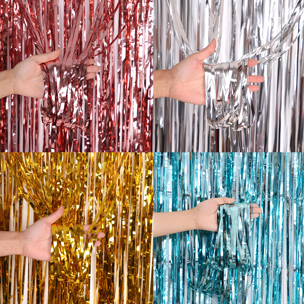 1* 2-meter square rain silk curtain laser party decoration tassel curtain birthday scene arrangement small square rain silk door curtain pic 3