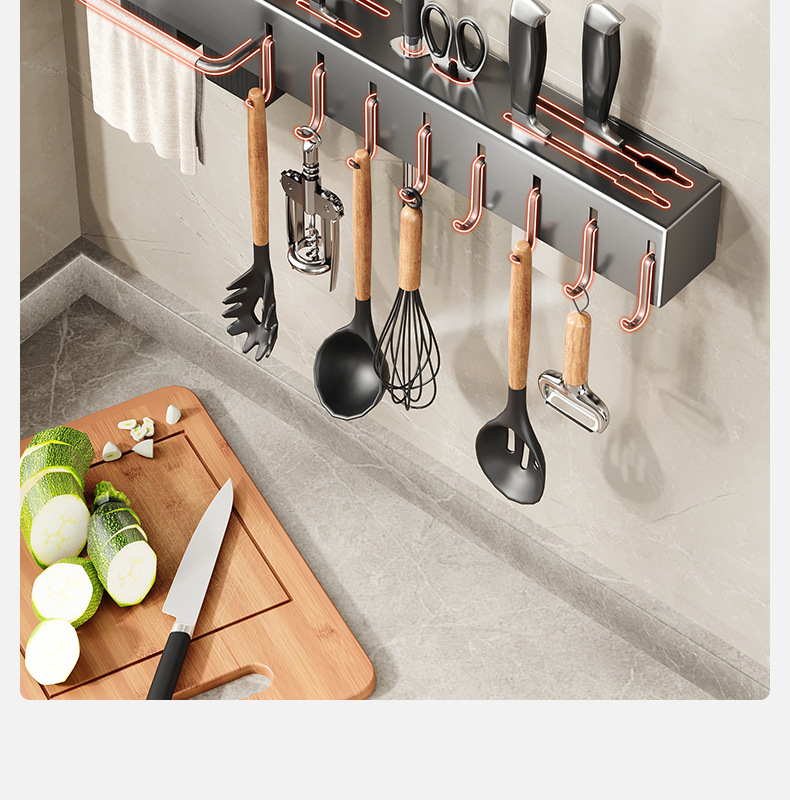 Multi-functional kitchen knife rack and storage rack 筷笼 integrated knife storage rack, wall-mounted household chopstick holder without drilling pic 9
