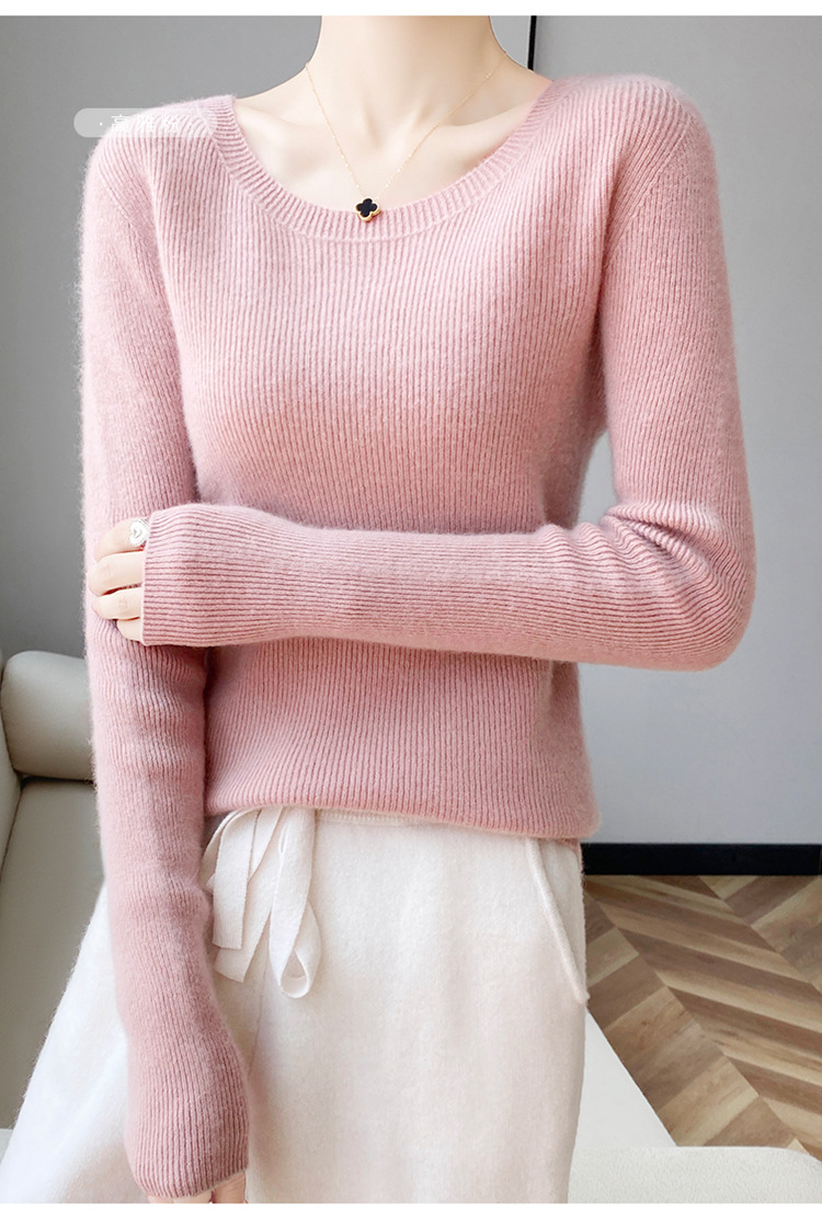 A seamless 100 pure wool sweater for women with a V-neck, slimming and form-fitting look. Pair it with a cashmere base knitted sweater for winter pic 28