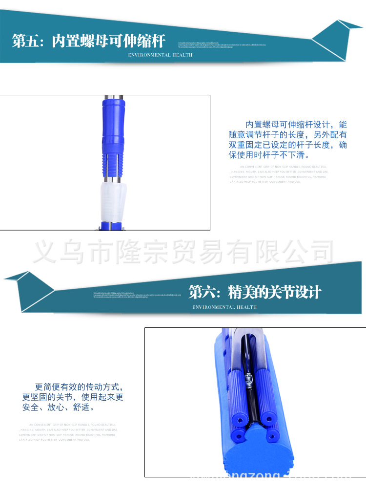 Xijin 602 Double water-Absorbing 38 cm Rubber cotton mop, stainless steel Double roller water-absorbing mop pic 11