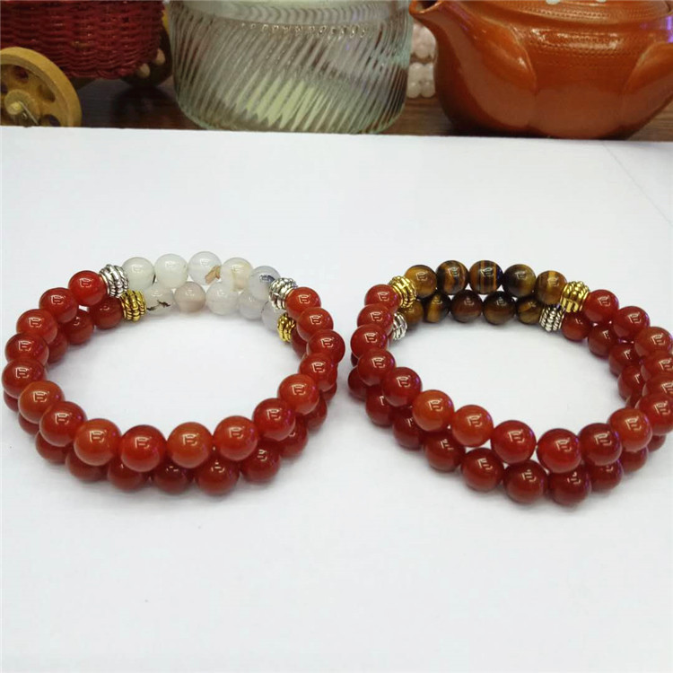 Guangshun Jewelry DIY Creative Jewelry: Red agate Tiger Stone bracelet, Ocean Chalcedony combination bracelet, Natural Stone bracelet pic 2