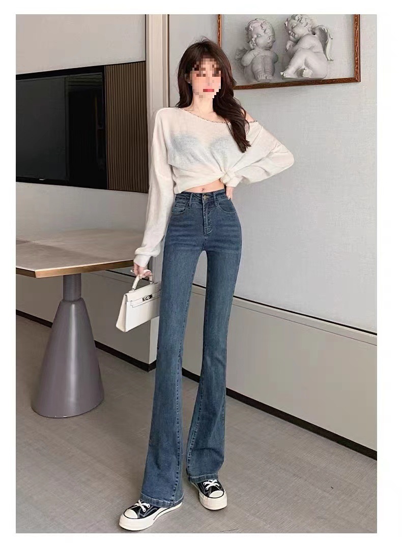 微喇牛仔裤女秋冬季2024年新款高腰显瘦小个子喇叭裤子女九分弹性详情15