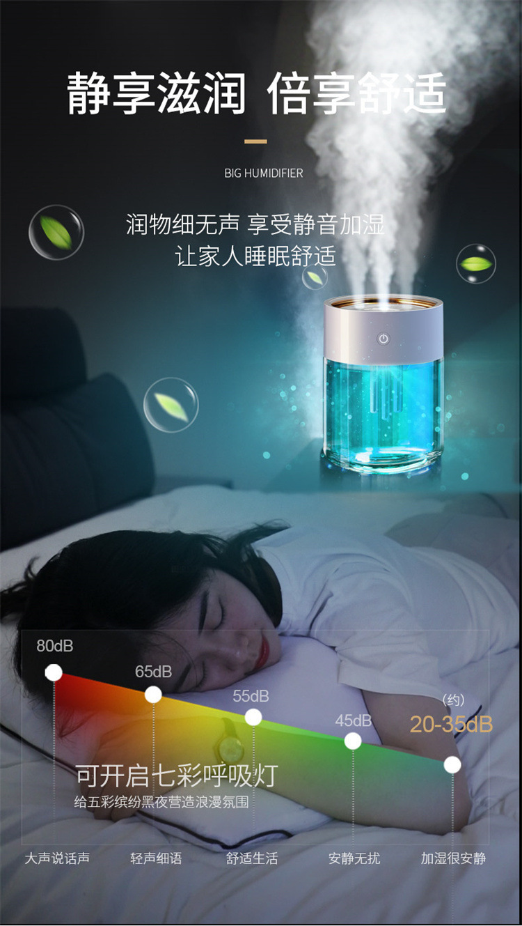 2021新款加湿器2L大容量喷雾补水USB三喷大雾量静音家用厂家代发详情44