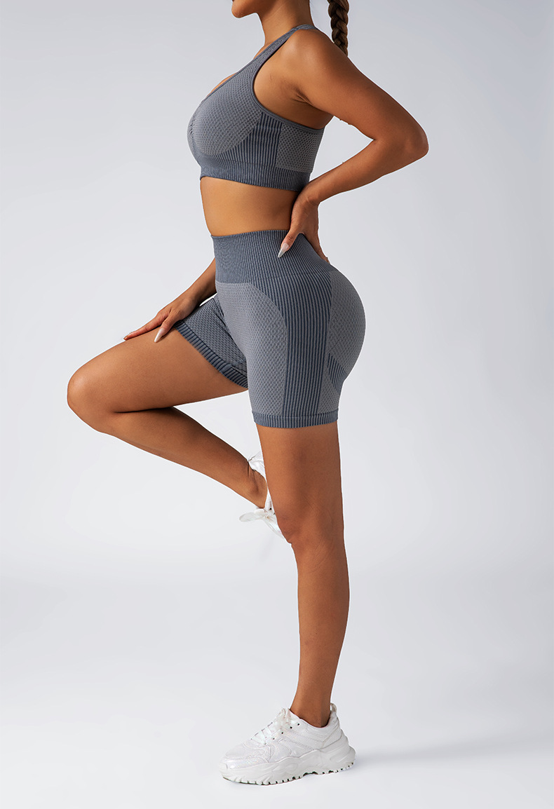 提臀三分瑜伽短裤背心套装高腰健身跑步紧身裤瑜伽服运动内衣女详情6