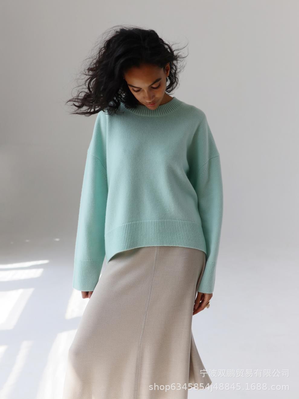 秋冬跨境俄罗斯爆款女装针织衫圆领纯色宽松毛衣欧美详情24