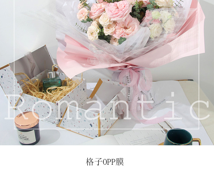 Ruiqu gold and Silver imported checkered paper flower shop floral art gift wrapping paper waterproof plastic OPP film pic 2