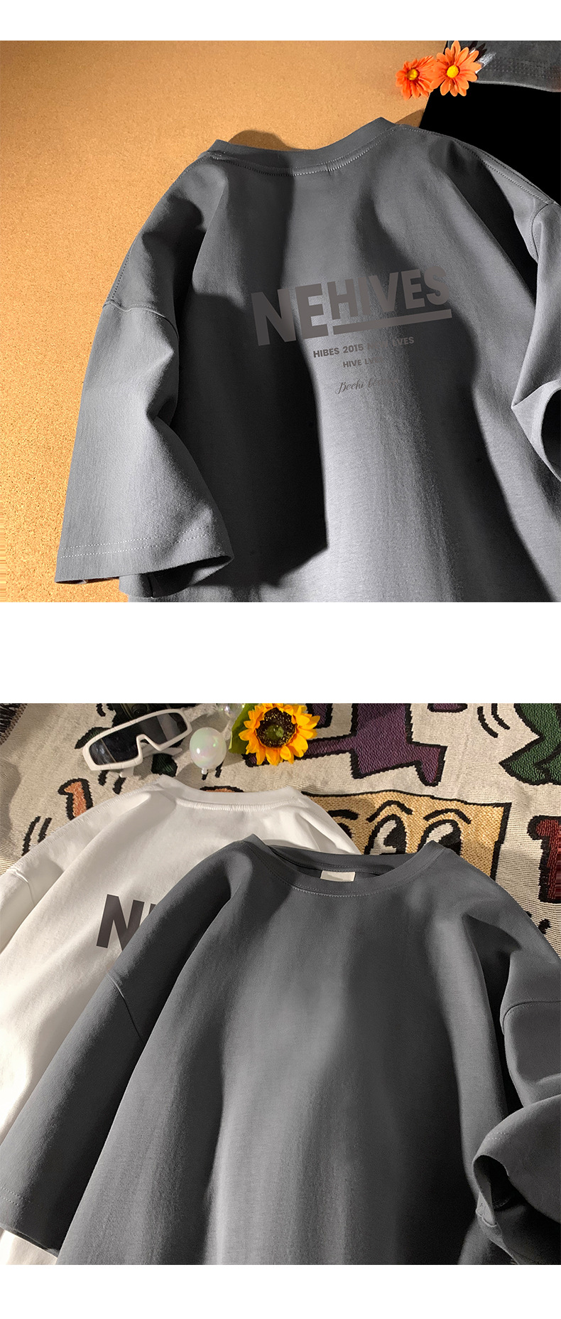 Letter-printed pure cotton heavy-duty short-sleeved T-shirt for men, summer trendy brand ins half-sleeved base layer, Hong Kong-style loose T-shirt pic 10