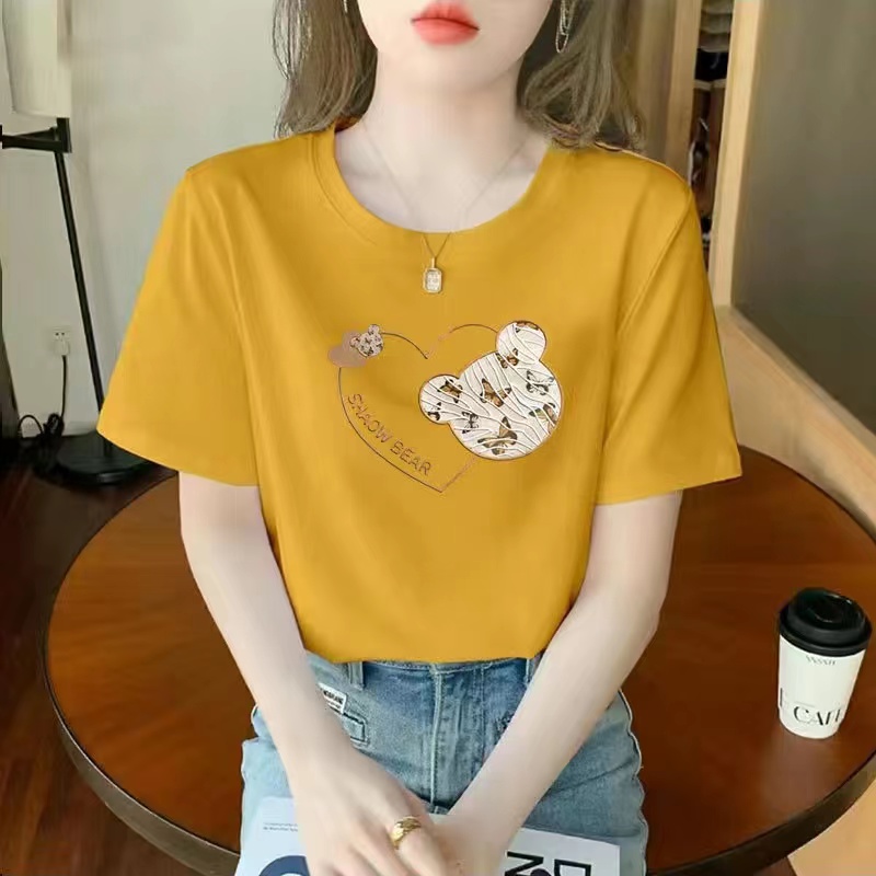 白色女士棉短袖T恤女2023新款夏季小个子体恤正肩大码印花上衣详情8