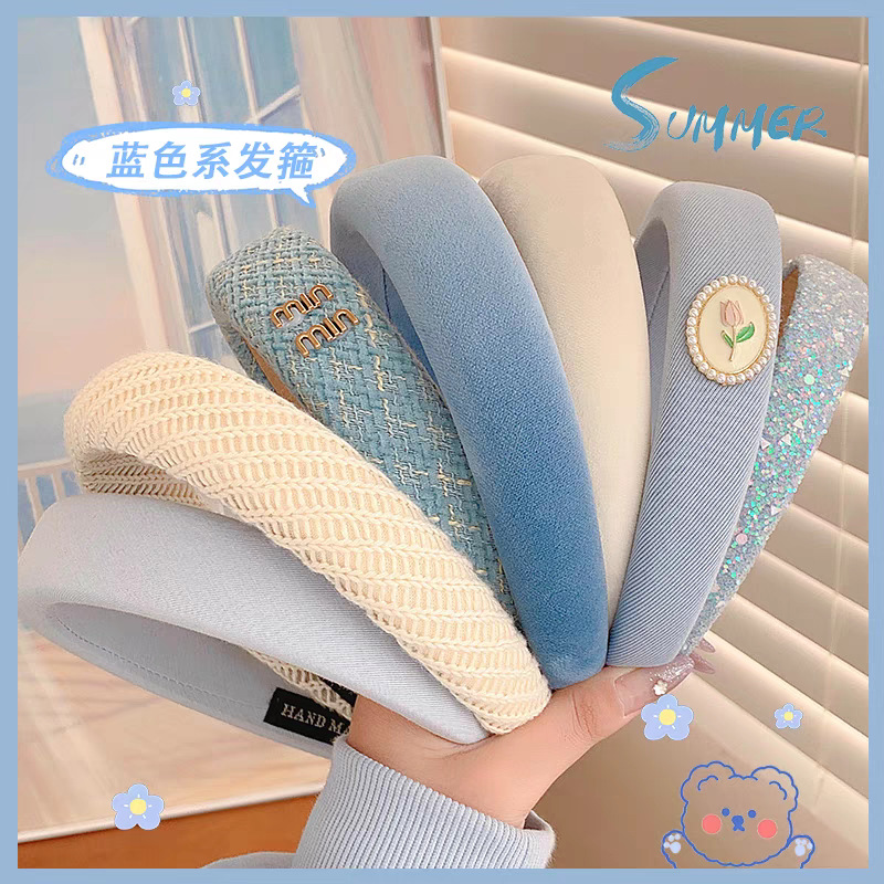 Blue hairband for women, high-end, stylish, wide-brimmed, high-top headband, 2025 new style hair tie, hairpin headwear pic 1